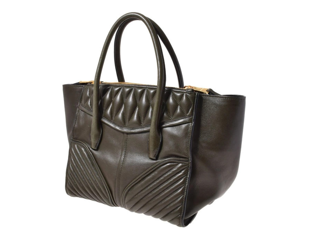 Miu Miu Nappa Green Leather Bag Biker Khaki Brown Green Brown
